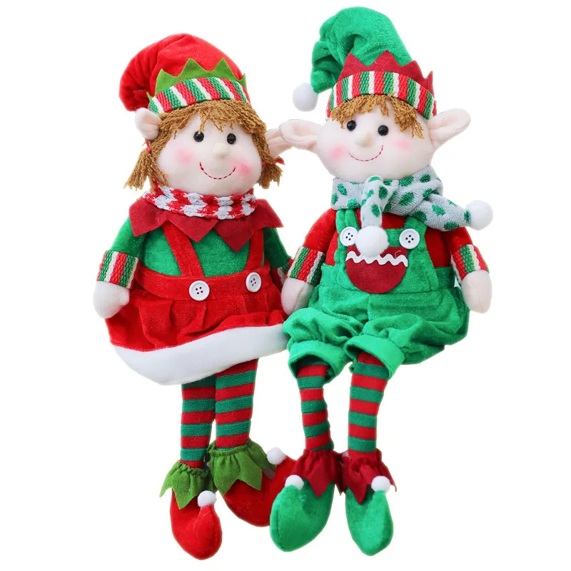 Decorazioni natalizie tionRed and green fabric peluche Leg Elf Doll Ornaments Boys Girls Elves Toy Doll per il 2022 capodanno Home Decor