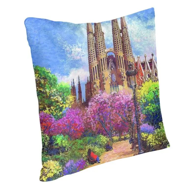 Spain Cityscape Oil Painting Art Cushion Cover Home Decor Sagrada Familia And Park Barcelona Throw Pillow Case For Sofa Two Side