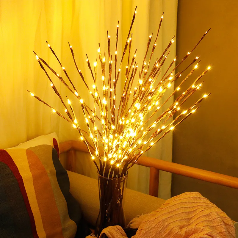 Lámpara LED de rama de árbol de simulación, luz nocturna creativa para habitación y dormitorio, luces de rama de relleno de jarrón, decoración navideña para el hogar, 2 uds.