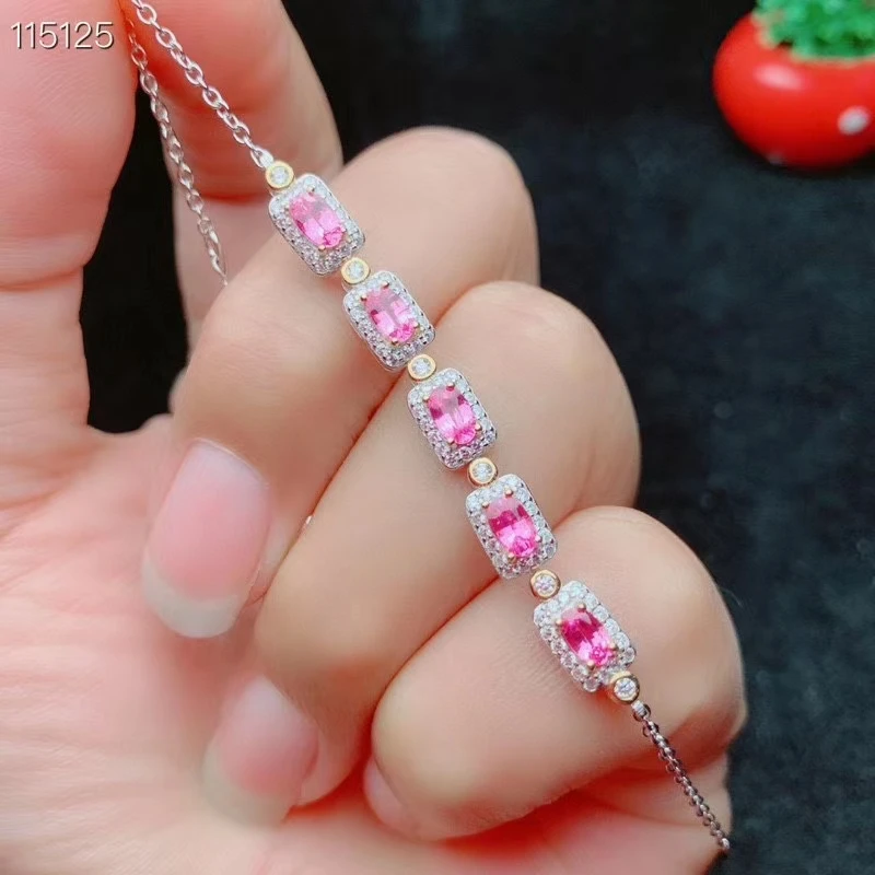 KJJEAXCMY fine jewelry 925 sterling silver inlaid natural pink sapphire fashion girl's new Halloween Gift bracelet support test