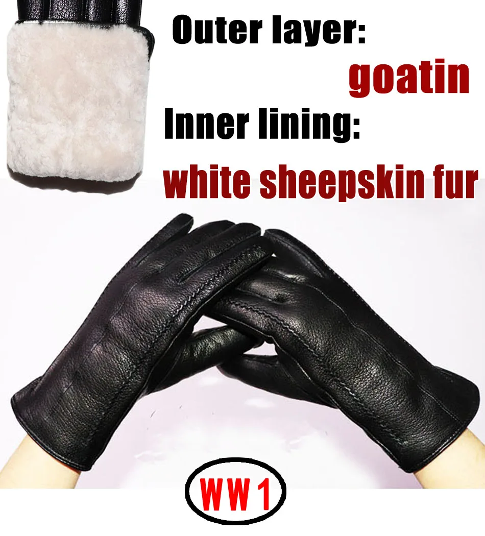 Deerskin Pattern Male Leather Gloves Sheepskin-fur in one  Gloves Female Goatskin  Sheep Fur Wool Gloves Winter  Thickening Warm