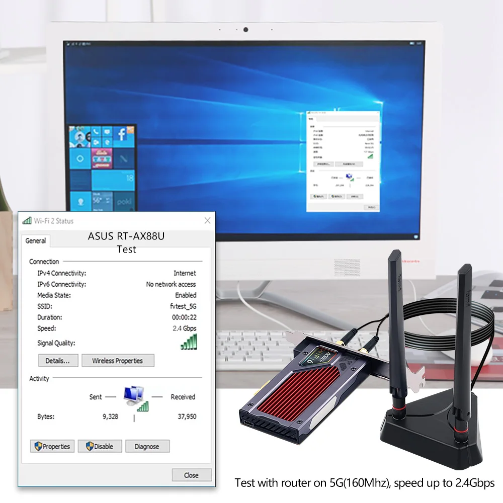 Беспроводной адаптер fenvi Wi-Fi 6e Intel AX210 PCIe, Bluetooth 5,3 AX210NGW, Wi-Fi сетевая карта 2,4G/5G/6 ГГц RGB 802.11ax Windows 10