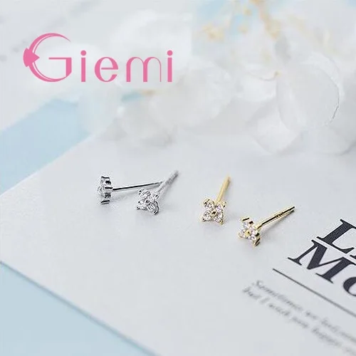 Pendientes de plata de ley 925 auténtica para mujer, aretes pequeños con forma de flor de trébol, Circonia cúbica blanca, joyería para regalo de Navidad y fiesta