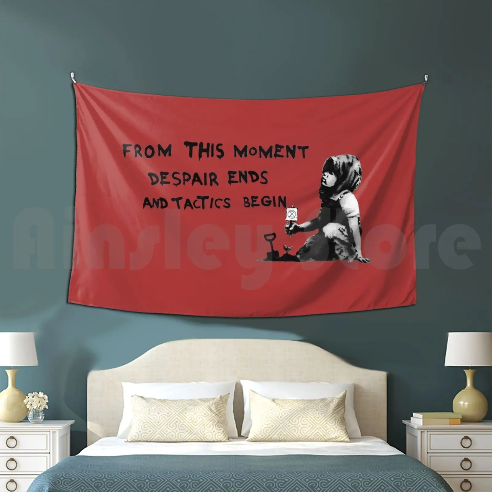 Banksy's Extinction Rebellion Tapestry Living Room Bedroom Banksy Street Art Climate Change Mural Trickster