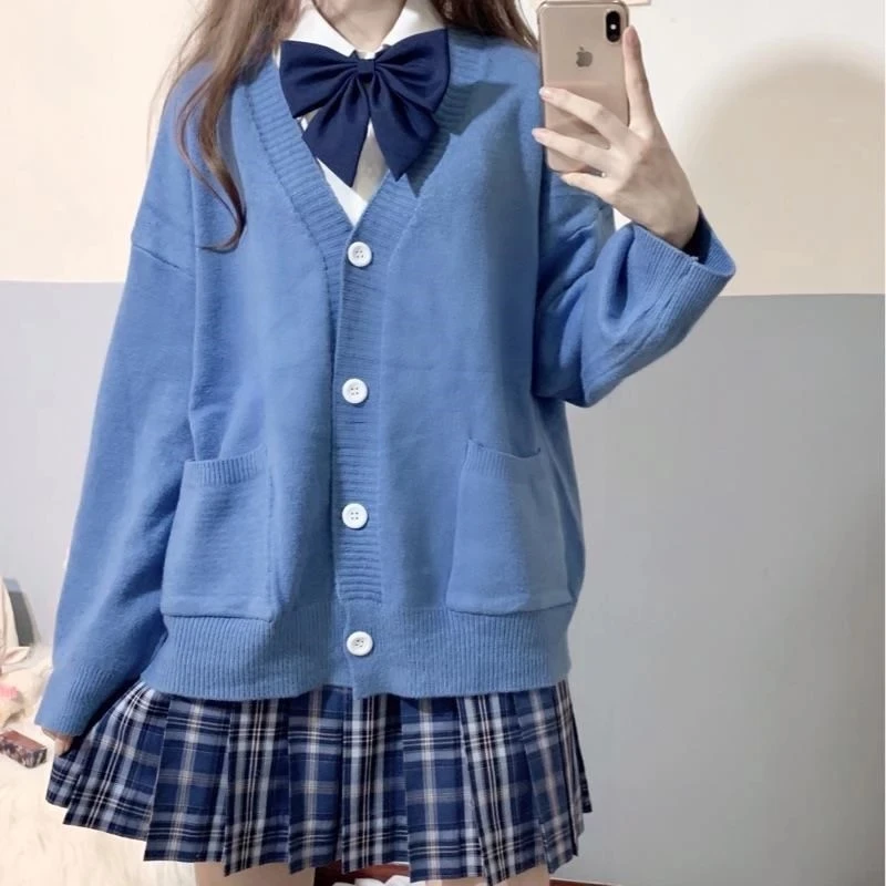 Japan School sweter wiosna jesień 100% V-neck bawełniany sweter z dzianiny mundury JK Cardigan Multicolor Student Girls Cosplay