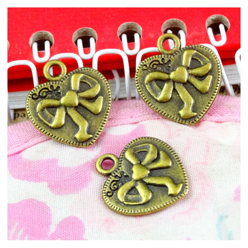 

60 Pieces/Lot 18*16MM Zinc Alloy Love Charm Pendant Antique Bronze Plated Bowknot Charms for Jewelry Making Diy Heart