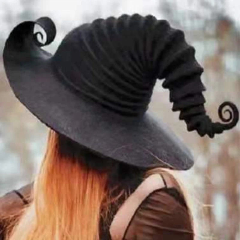 Fashion Angled Witch Hat Steeple Wizard Hat Popular Large Ruched Witch Hat Creative Women Costume Accessory for Hallowee