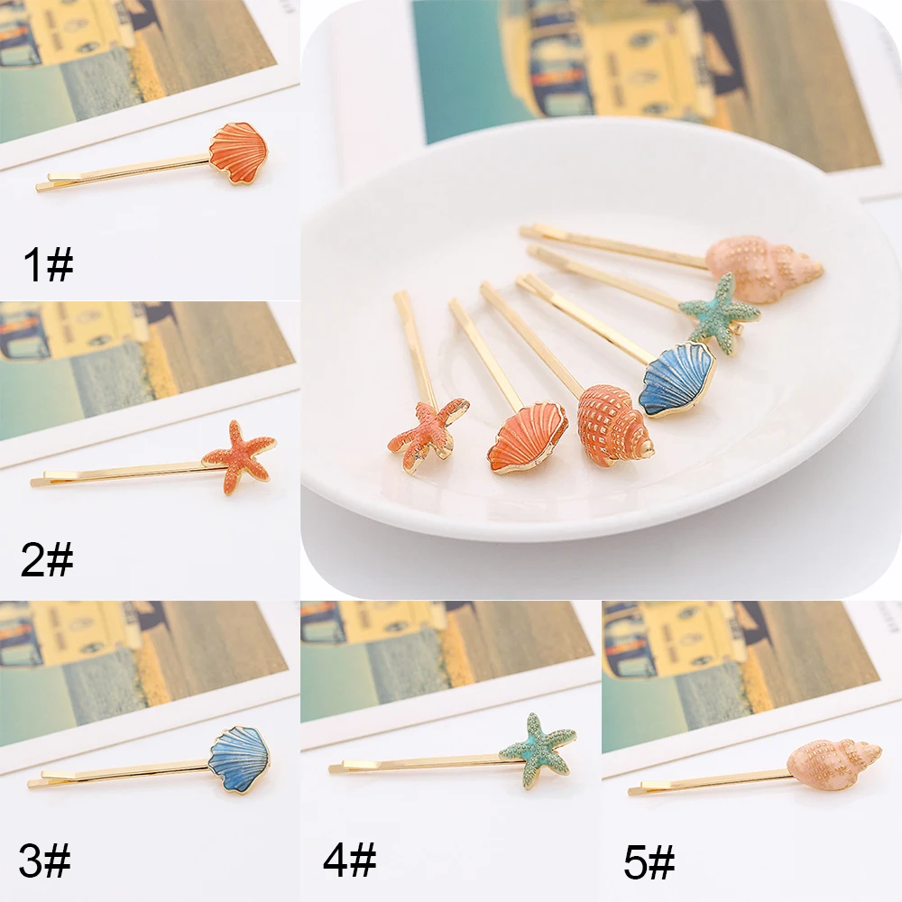 Summer Ocean Shell Starfish Hair Clip Pin Metal Hair Clips For Women Girl Scrunchies Hair Pins Handwear Beach Jewelry Gifts