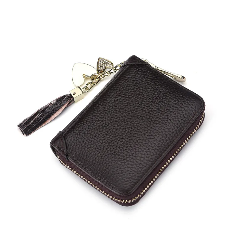 

The first layer of leather card holder, multi-function document bag, fashion lady leather large-capacity tassel card holder