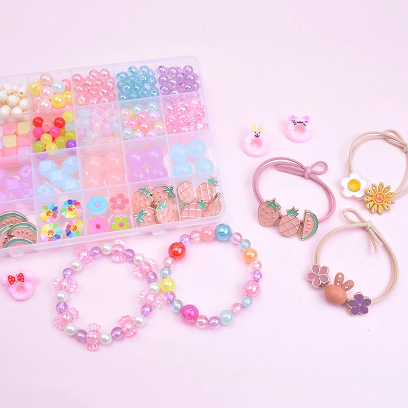 Kit for Make Bracelets Beads Toys for Children DIY 24 Grid Handmade Making Puzzles Beads for Girls Kit Girls Toys for 3 5 7 9 11