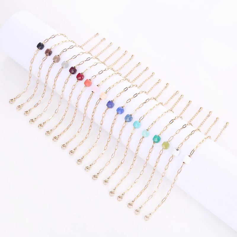 New Fashion Jewelry Women\'s Exquisite Gift Square Cut Stone Handmade Color 18k Gold-plated Waterproof Stainless Steel Bracelet