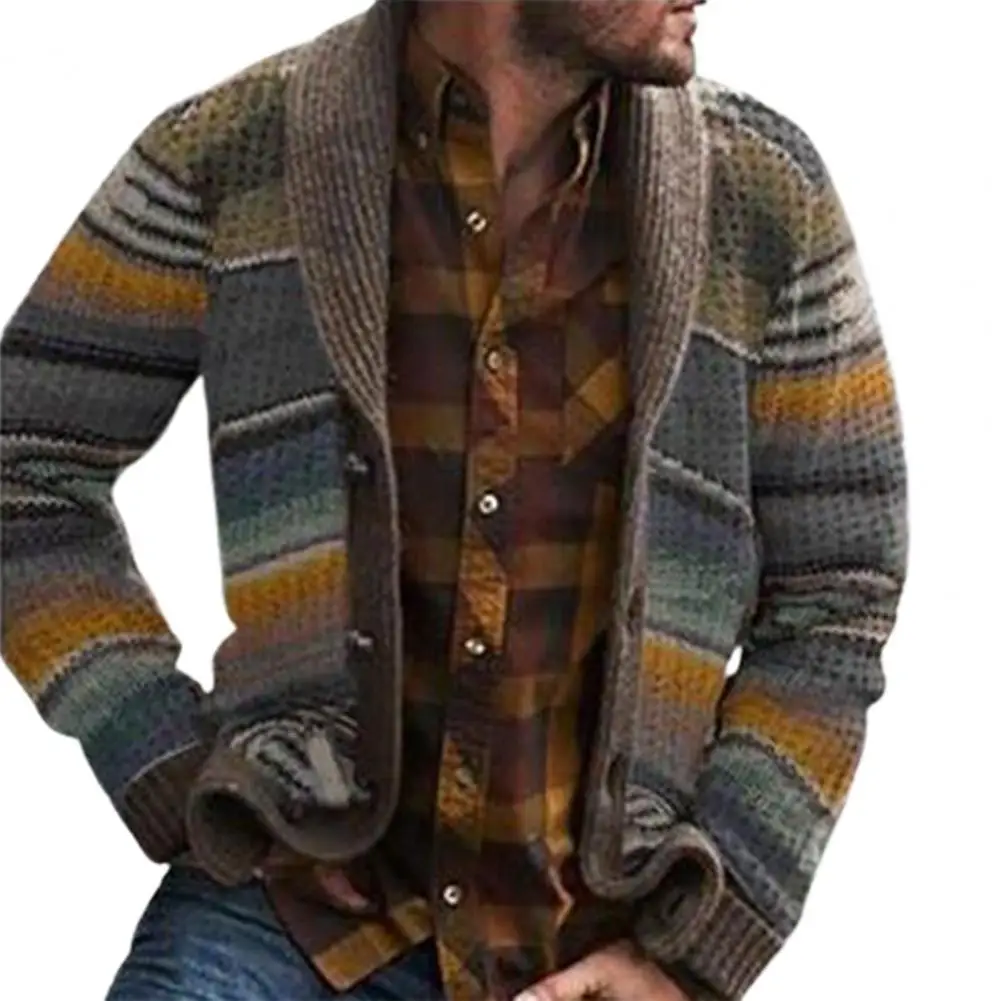 Western Style Sweater Cardigan Men's Knitwear Autumn Color Block Rainbow Striped Sweater Tops Men's Cardigans 2020 new