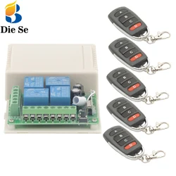 433MHz Universal Wireless Remote Switch DC 12V 4 Gang rf Relay and Transmitters for Remote Garage/LED/Home appliance Control