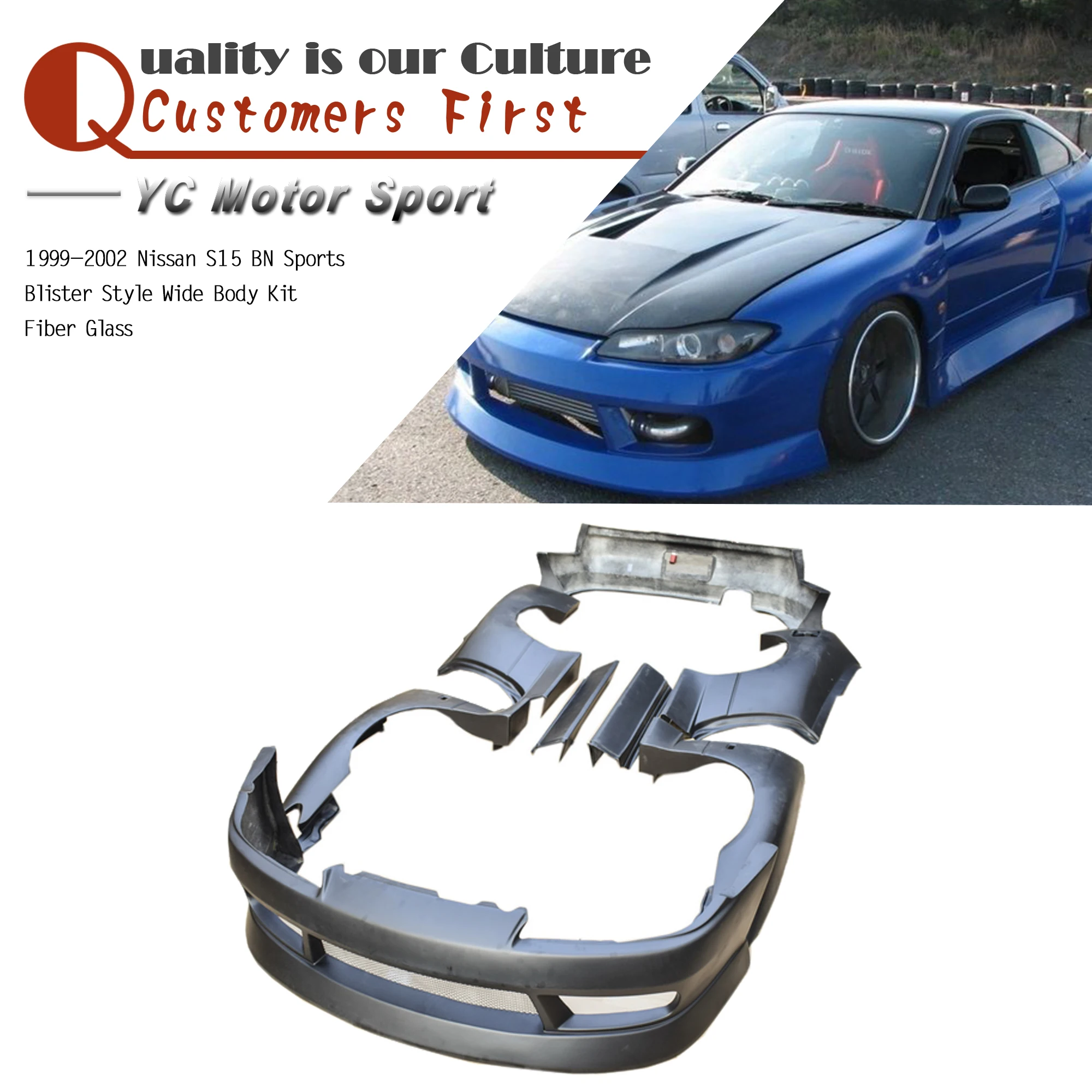 Car Accessories Fiber Glass BN Style Wide Body Kit Fit For 1999-2002 S15 Sports Blister Include Bumper Side Skirt Fender Flare