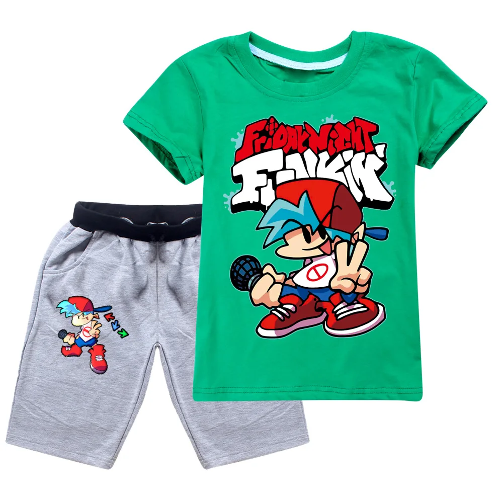 

2-16Y Summer Friday Night Funkin Game T Shirt Shorts 2pcs Set Kids Casual Suit Baby Boys Sportsuit Girls Running Outfits