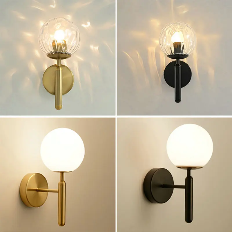 

Nordic Modern LED Black Gold Indoor Wall Lamp with Glass Ball for Bedroom Dining Living Room Bathroom Corridor Bedside AC90-260V