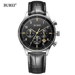 BUREI Brand Fashion Business Quartz Wrist Watches Men Luxury Waterproof Chronograph Calendar Sports Watches for Men Reloj Hombre