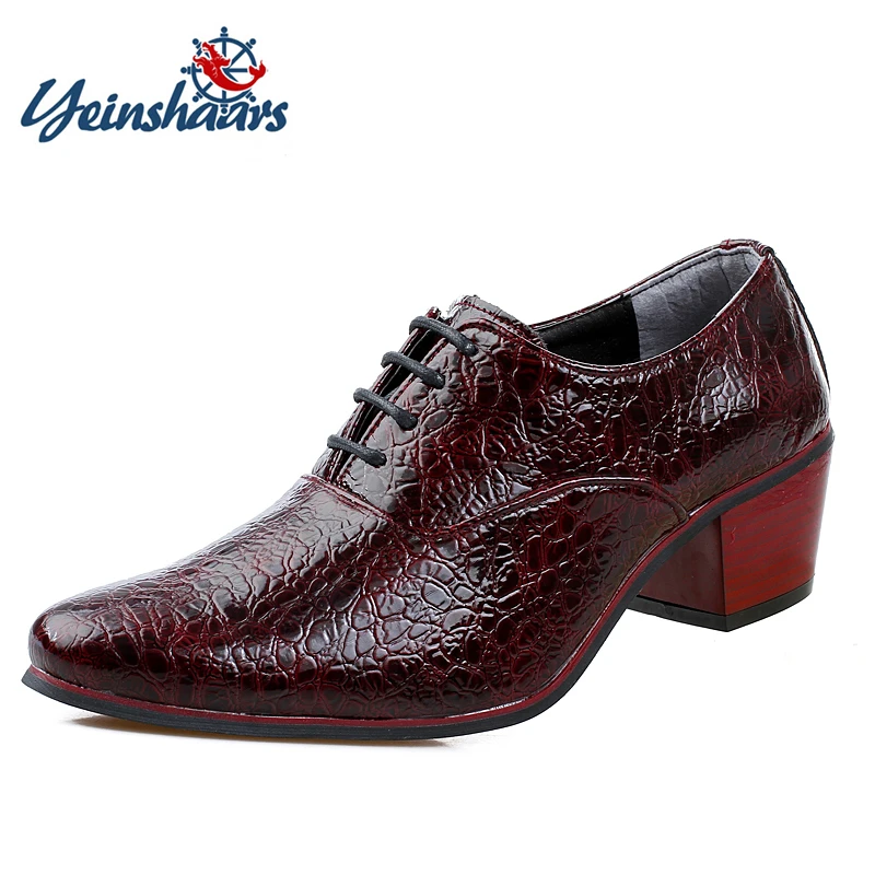 

New Luxury Men Dress Wedding Shoes Crocodile Leather 6cm High Heels Fashion Pointed Toe Heighten Oxford Shoes Party Prom Shoes