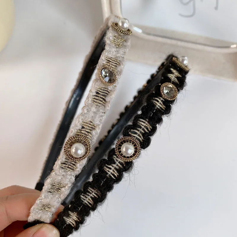 Nieuwe Retro Klassieke Wollen Hoofdtooi Wilde Net Rode Eenvoudige Barokke Strass Hoofdband