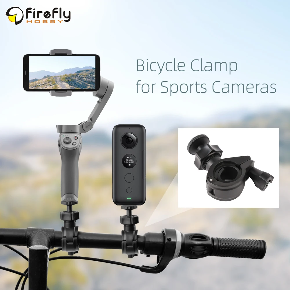 Bicycle Clamp Camera Mount Holder Clip 1/4in Adapters for POCKET 2/FIMI PALM 2/OM 4/Insta360 One X2/X/OSMO Mobile 2 3