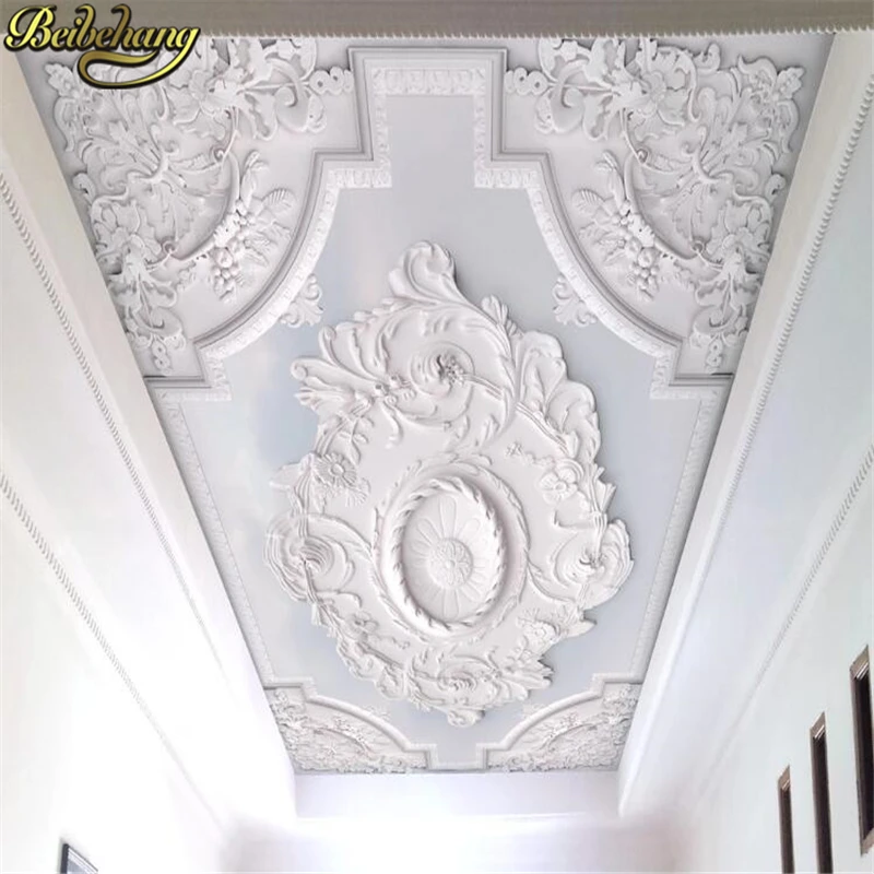 beibehang Custom European white plaster line carved wallpaper bedroom decor sky ceiling background photo mural wall paper roll