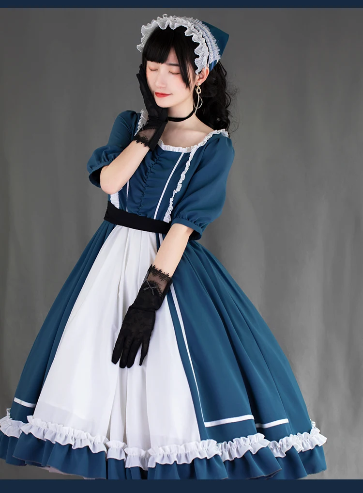 Weet lolita dress 빈티지 레이스 스퀘어 칼라 퍼프 슬리브 패치 워크 공주 티 파티 카와이 드레스 소녀 loli gothic lolita op