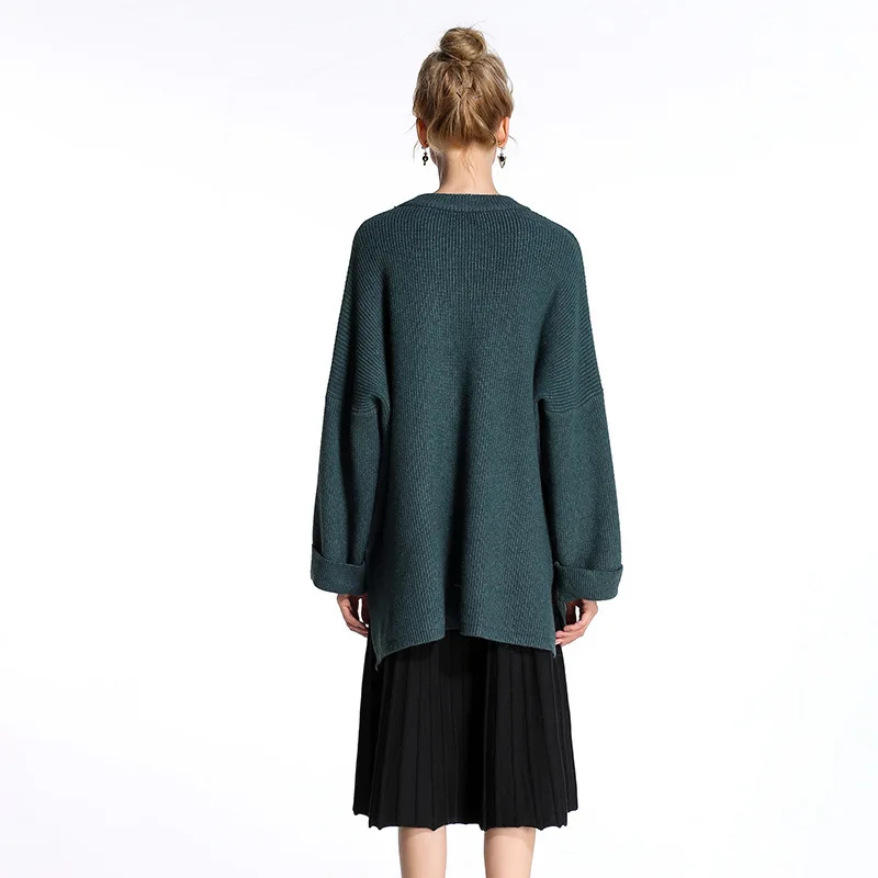 

Осень-зима, Европейский Теплый пуловер, свитер для женщин, круглый вырез, расклешенный рукав, вязаный свитер, женский джемпер, свитер LX1961