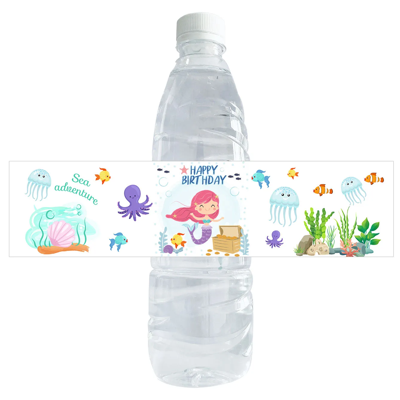 10pcs Happy Birthday Party Set Mermaids Party Stickers Wraps Water Bottle Sticker Labels Let's Be Mermaid Party Decoration