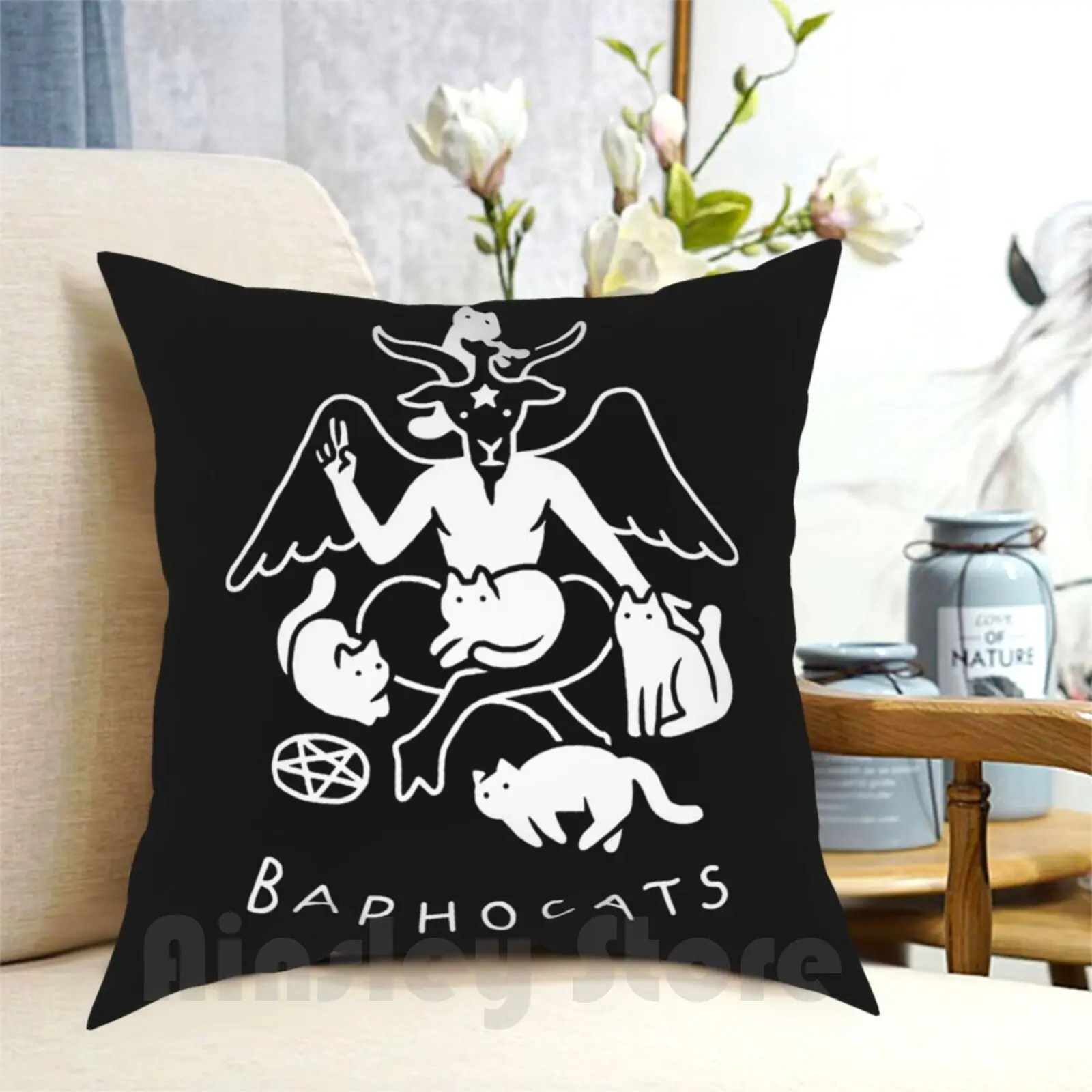 Baphocats Pillow Case Printed Home Soft DIY Pillow Cover Cats Cat Baphomet Satan Satanic Metal Metal Music Devil Demon