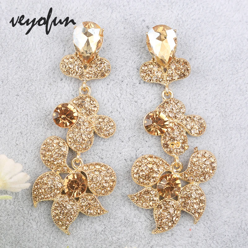 Veyofun Classic Flower Rhinestone Drop Earrings Elegant Dangle Earrings Jewelry for Women Gift Brinco