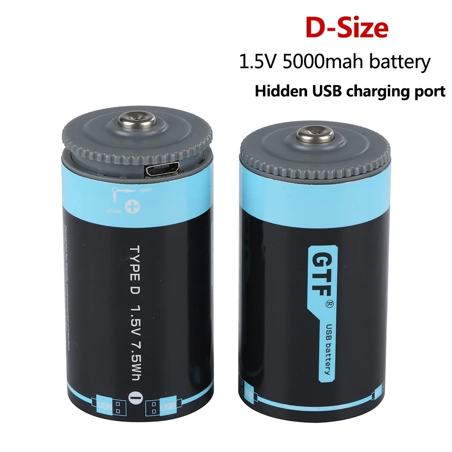 New 1.5V D Size Battery 7500mwh 5000mah 1.5V Lithium Rechargeable Battery for Toy Instruments Camera Microphone Gas Cooker Stove