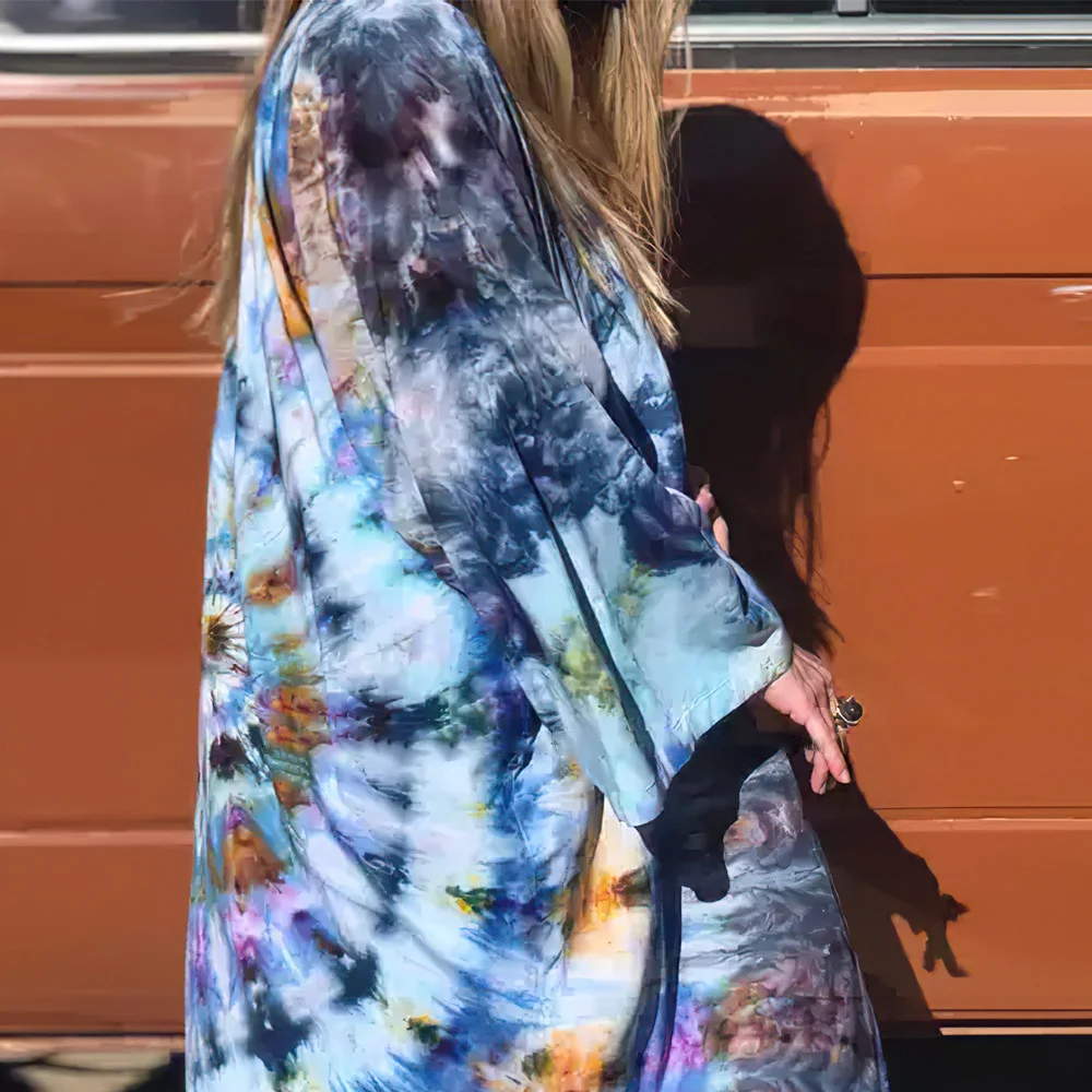 แฟชั่น Tie-Dye ผู้หญิงชุดว่ายน้ำ Pareo 2023ฤดูร้อนเซ็กซี่บิกินี่ Cover-Ups เข็มขัด Kimono ชายหาด Tunics Robe