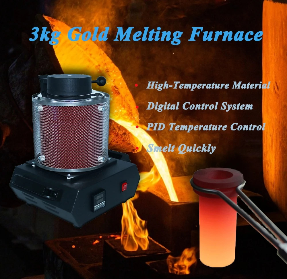 3KG Gold Melting Furnace  Digital Melting Furnace Machine Heating Capacity 2100W Casting Refining Precious Metals Gold Silve