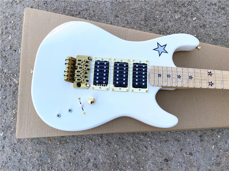 Custom version white double electric guitar five-pointed star inlaid gold accessories free shipping