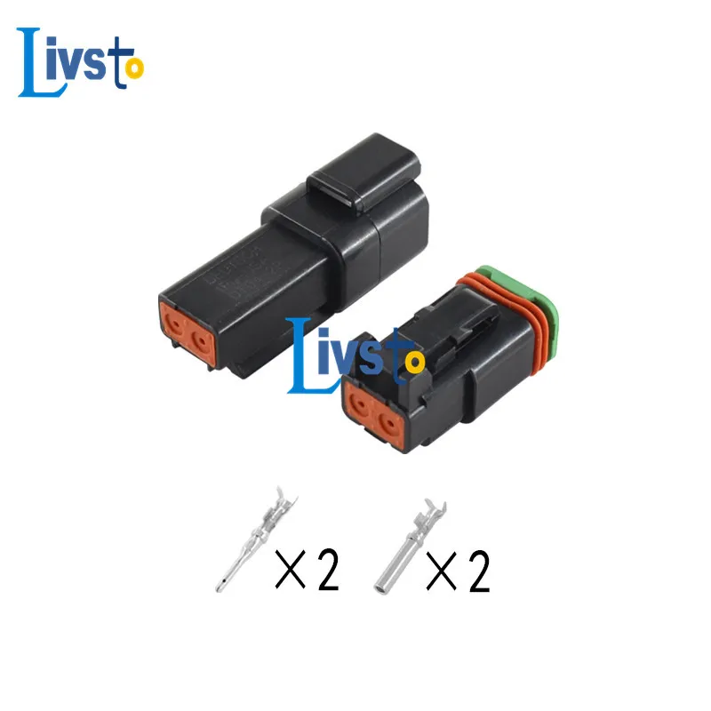 10sets 2 Pin Way Deutsch Auto DT Black Wire Connector Plug Enhanced Seal Waterproof Plastic Socket DT06-2S-E004 DT04-2P-E004