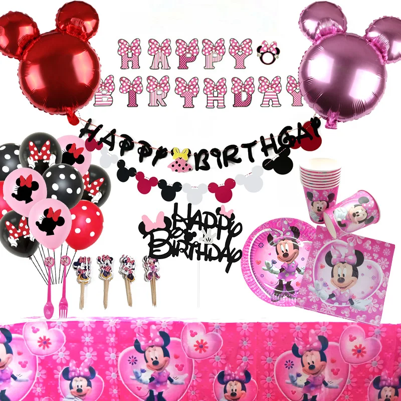 

Minnie Mouse Birthday Party Supplies Banner Tableware Balloons Cake Toppers 1st/2nd Birthday Decor For Girls,Serves 8 Guests