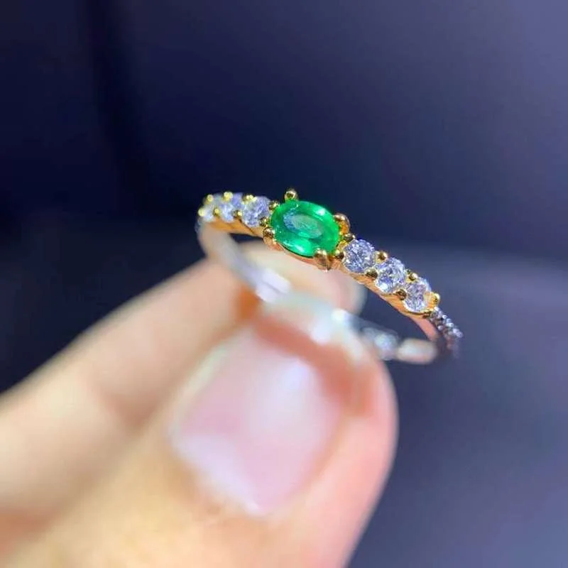 New Fashion Natural Emerald Ring 3 Mm *4 Mm Genuine Emerald Silver Ring Sterling Silver Emerald Engagement Ring for Woman