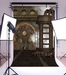 Antique Vintage Rusty Steampunk Photography Backdrop Industrial Gear Metal Clock Old Metal Gearwheel Background Steam Machine