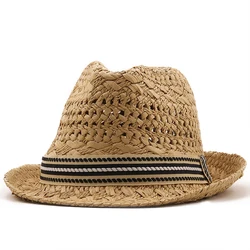 New Summer Parent-child Casual Sun hats for Women Fashion Jazz Hat Man Beach Trilby Straw Panama Hat Hollow Belt Sun Visor Caps