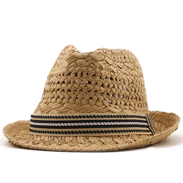 Nowe letnie rodzic-dziecko dorywczo kapelusze przeciwsłoneczne dla kobiet moda jazzowy kapelusz człowiek plaża Trilby słomiany kapelusz typu Panama pusty pas słońce daszki ochronne