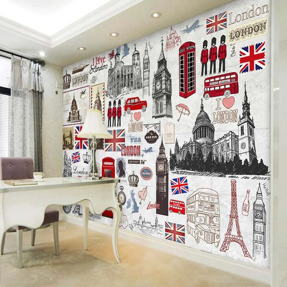 

European Retro London Wall Mural 3D Poster s paper for Living Room TV Background House Decor Painting Paper