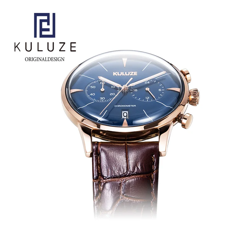 KULUZE Casual Sport Watches for Men Top Brand Luxury Leather Wrist Watch Man Clock Fashion Chronograph Wristwatch