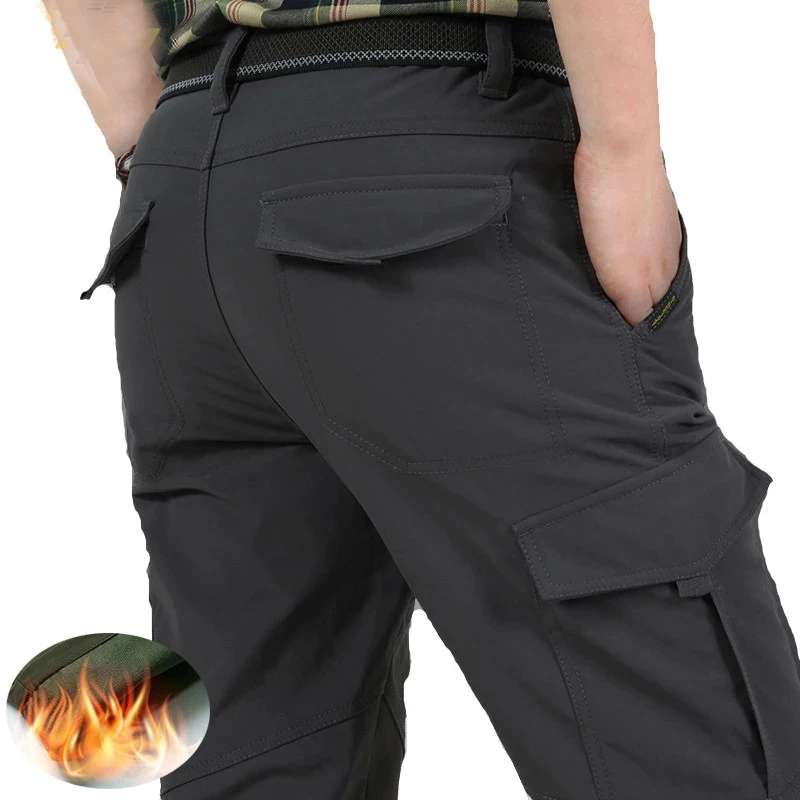 Men\'s Fleece Tactical Pants Winter Warm Cargo Pant Hunting SoftShell Work Trousers Shark Skin Thick Warm Waterproof Pants M-4XL