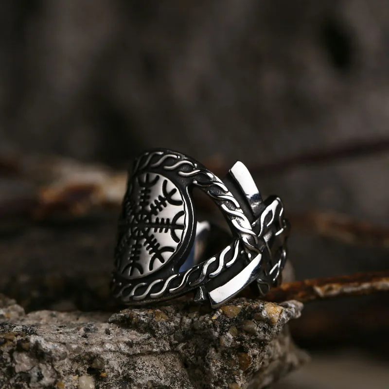 Viking Compass Runic Rings Nordic Viking Totem Odin Men Rings Jewelry Dropshipping