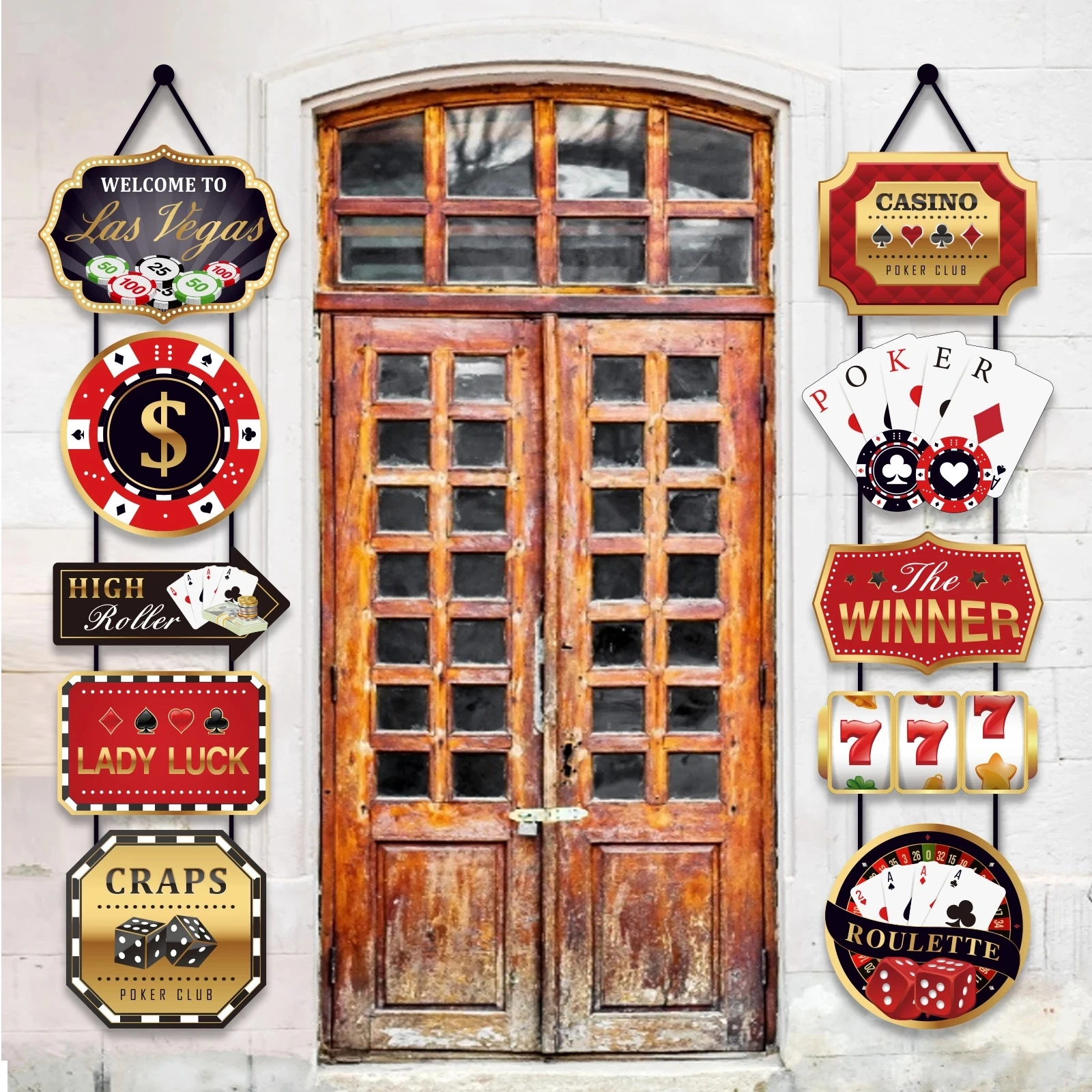 Casino Craps Roulette Poker Party Decorations Hanging Banner Door Couplet Decorations Las Vegas Lady Luck Birthday Party Supplie