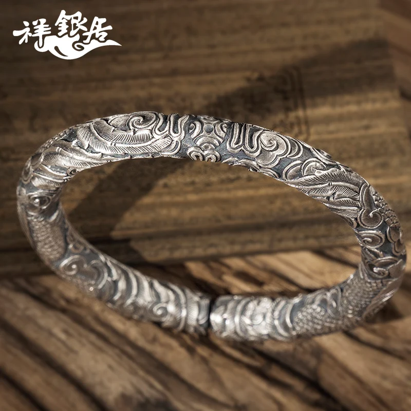 ★handmade sterling silver bracelet S999 fine silver flake silver bracelet in yunnan children phoenix silver bracelet