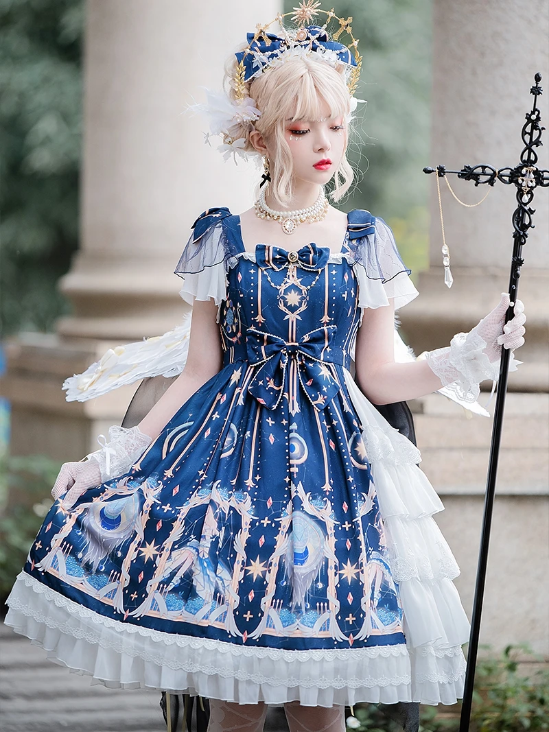 Vestido de palácio doce princesa lolita vestido vintage cintura alta estampa vitoriana vestido kawaii menina gótico lolita cosplay loli