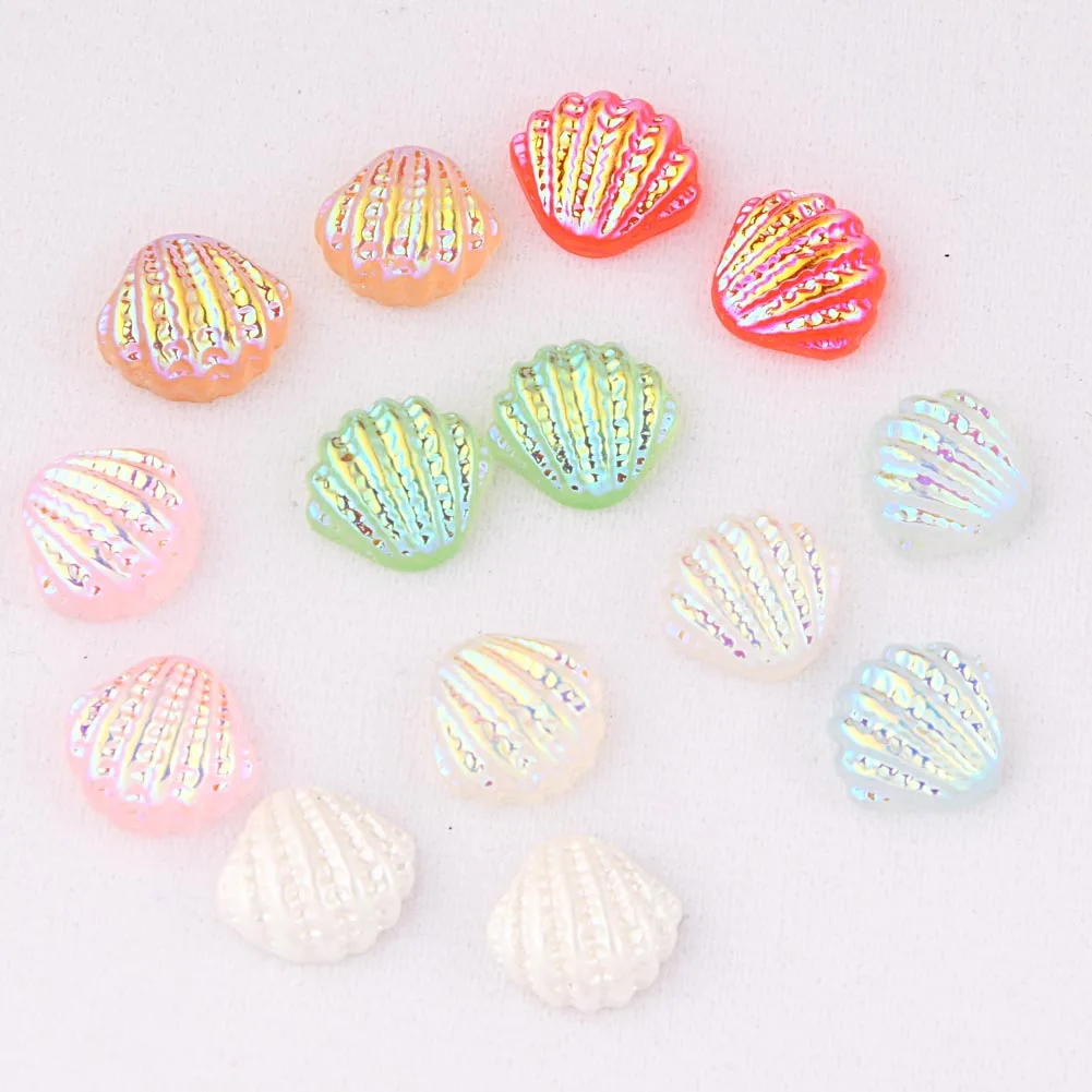 BOLIAO 30Pcs 10mm AB Color Shell Shape Resin Flat Back Glue on Bags/Clothes Home Accessories Decoration R380