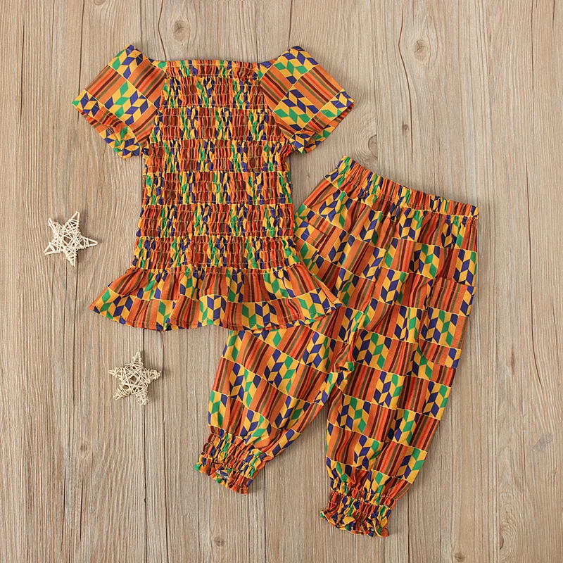 Summer Kids News African Clothes Baby Girl Top Pants Suit Dashiki Print African Dresses for Girl Costume Clothing