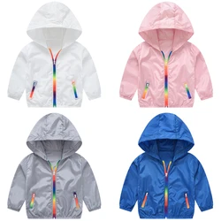 Summer Thin Section Kids Jacket Fashion Boys Windbreaker Coat Rainbow Zipper Hooded Children Outwear Casual Toddler Girl Clothes